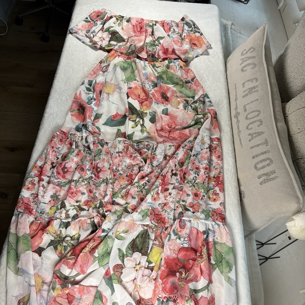 Vici Floral Off-Shoulder Maxi Dress in Pink, Green and Cream